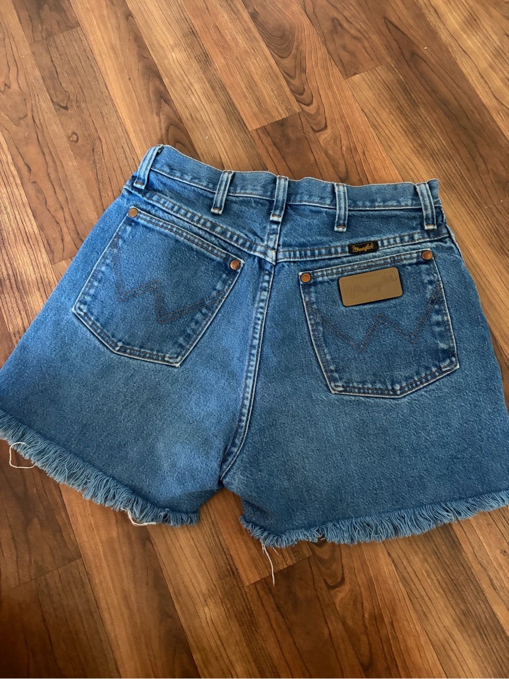 Wrangler Medium Blue Denim High-Rise Cutoff Shorts